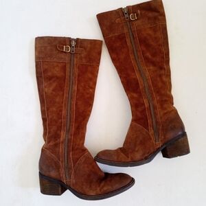 Born chestnut brown suede leather block heel knee-high boots